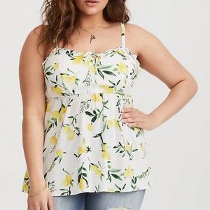 Torrid White Lemon Print Ruffle Neckline Tank top